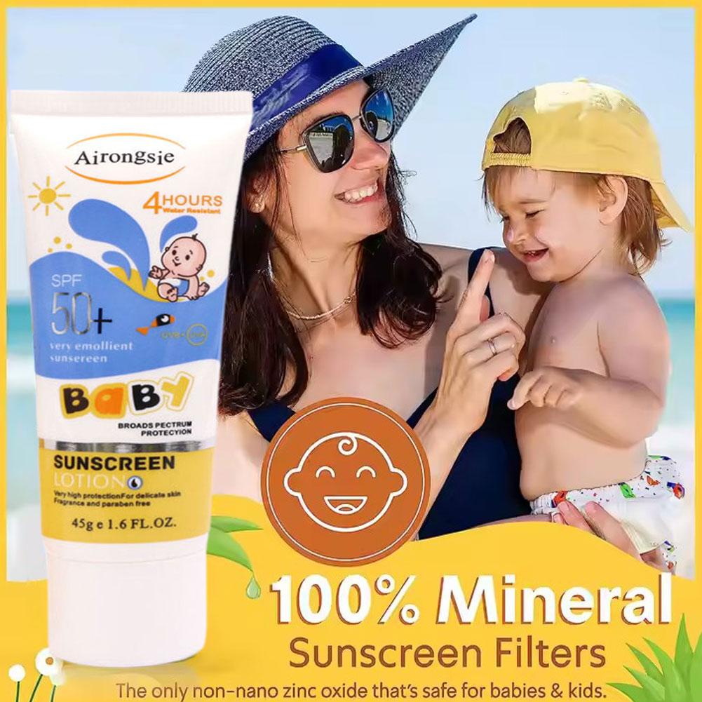 Baby Sunscreen Lotion - エアロングシェ SPF50+ ベビー日焼け止めローション、耐水性無香料日焼け止め、子供向け優しい広域スペクトル保護