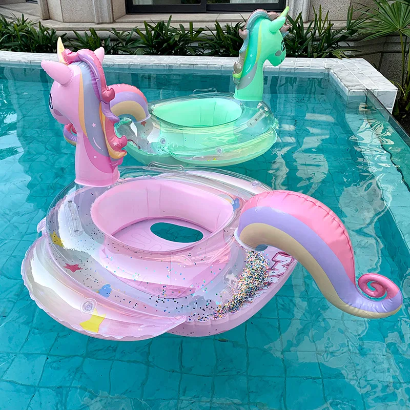 Baby Swimming Floater - 子供のためのユニコーン型のインフレータブルブイ,レインボーとスパンコールの組み合わせ,子供のフローティングおもちゃ