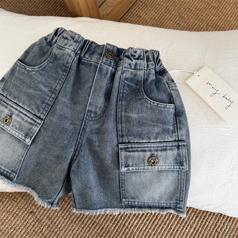 Baby Products Korean - 2026年夏向け子供用ショートパンツ、男の子と女の子向け新商品、ベビー用フリンジデニムショートパンツ、韓国風五分丈パンツ