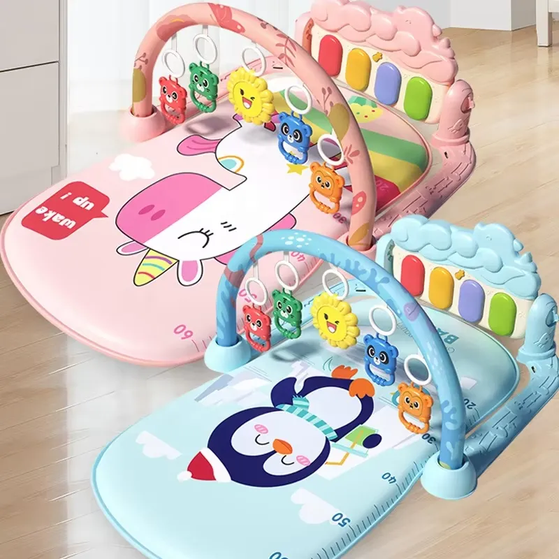 Play Mat - ベビーアクティビティジムプレイマット、ピアノ付きソフト感覚発達カーペット、新生児用フィットネスラック、おなかの上おもちゃ用