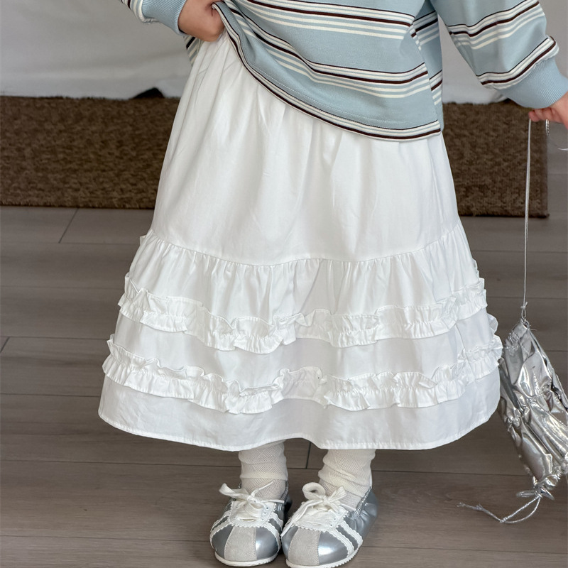 Baby Products Korean - 2026年春新作 子供用韓国風レースフリルスカート 女の子ベビー 海外風無地コットンスカート