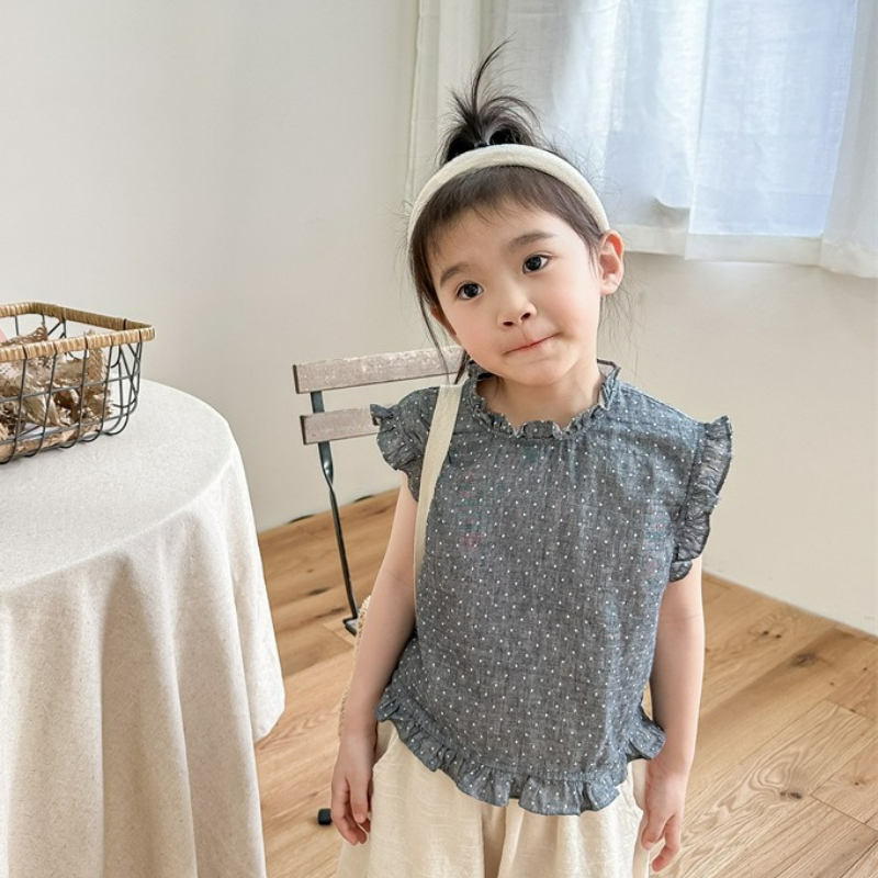 Baby Products Korean - 2025 子供服夏の新製品女の子の夏服韓国日本ベビーキッズチェック柄ノースリーブレースシャツ