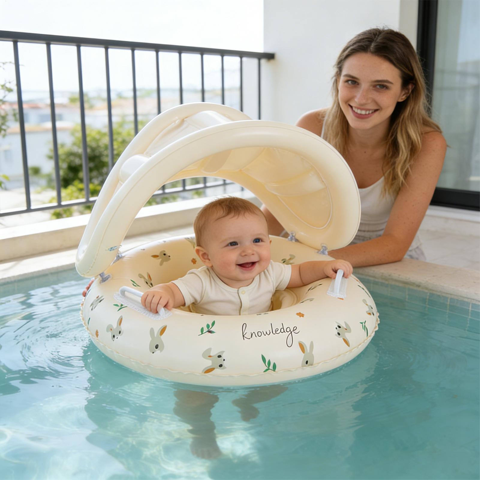 Baby Swimming Floater - 取り外し可能なサンシェードシートリング付き子供用プールフロート、日よけ付き子供用スイミングフロート、ビーチ、浴槽、屋外での休暇、赤ちゃんの遊びに最適