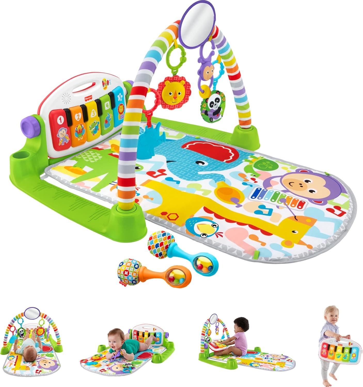 Play Mat - デラックス キック＆プレイ ピアノジム ソフトラトル付き 新生児から幼児向け、0ヶ月以上対象 -
