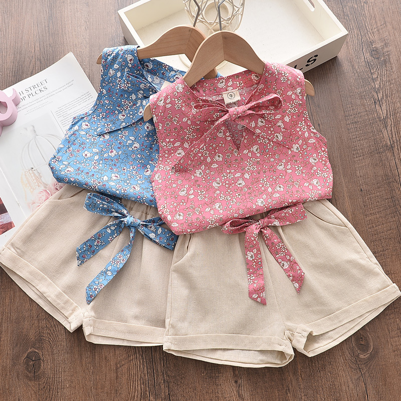 Baby Products Korean - 子供服夏新作0-4歳女の赤ちゃん韓国版花柄ボヘミアンノースリーブベストショーツ2点セット