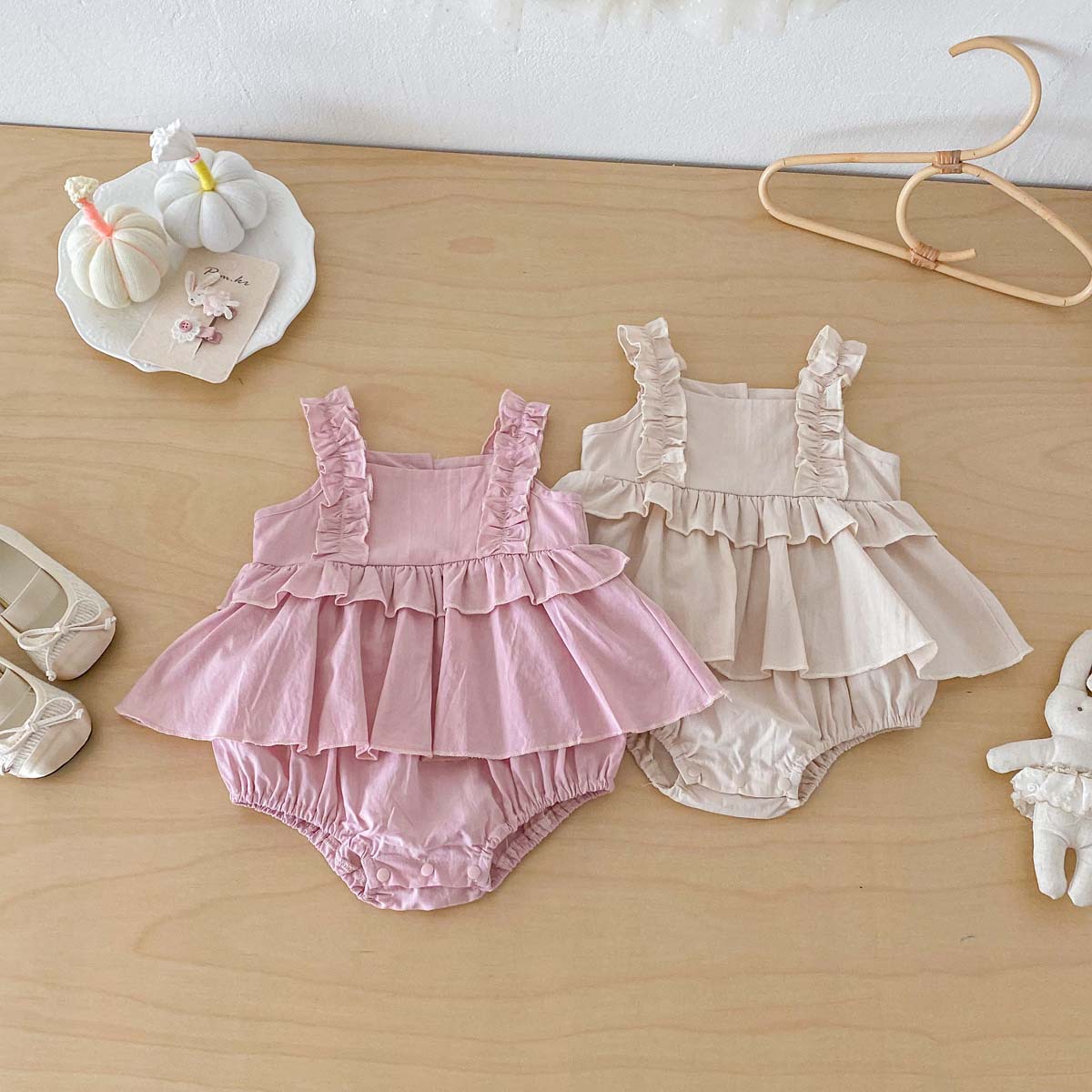 Baby Products Korean - 女の子の夏の新作2026 キャミソールジャンプスーツ ベビー 韓国風 おしゃれなレースバッグ ファートフーディスカート