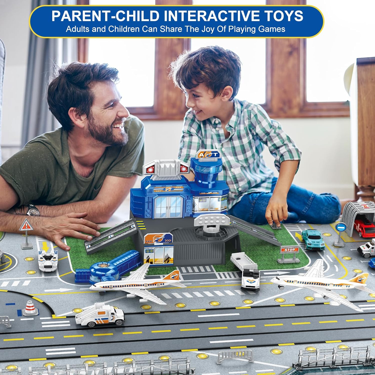 子供用空港シーンおもちゃセット、車、ヘリコプター、飛行機、タ - Play Mat のレビューと価格