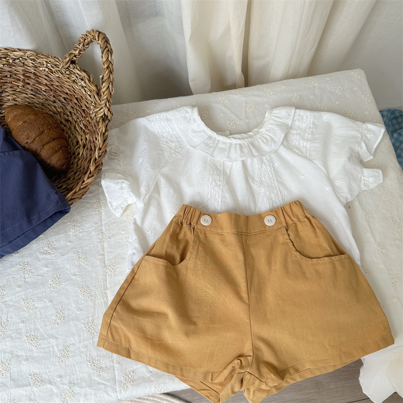 2025 夏の新製品子供のボタン綿ショーツ女の子ベビー無地韓 - Baby Products Korean のレビューと価格
